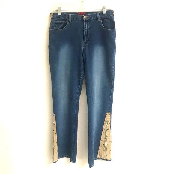 Too Hot lace up flare boho western hippie style denim jeans 10 - Picture 1 of 6